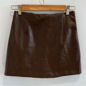 Abercrombie & Fitch Vegan Leather Mini Skort Chocolate Brown XS